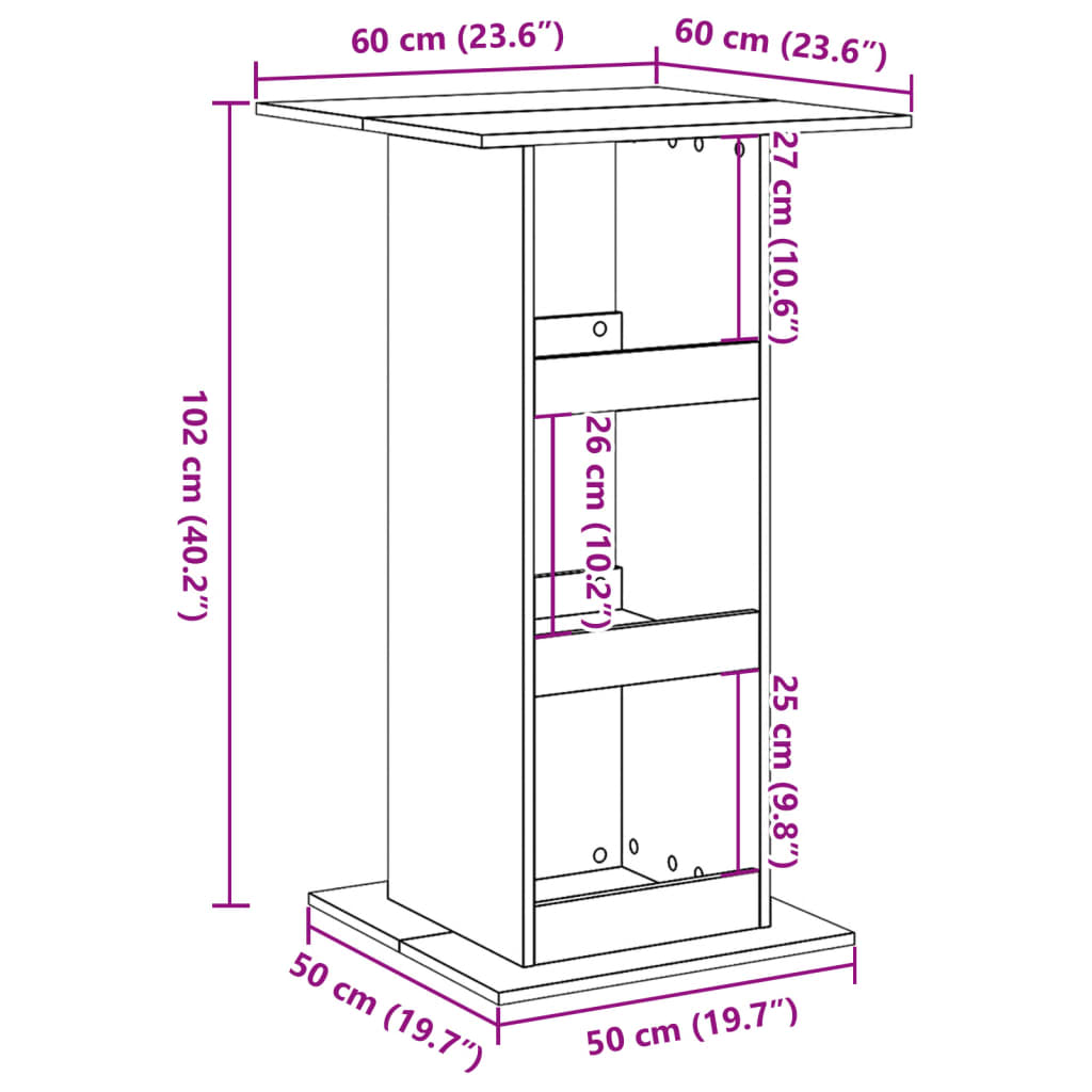 Tavolo Bar Portaoggetti Rovere 60x60x102 cm Legno Multistrato | homemem39