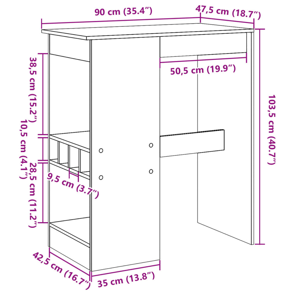 Tavolo Bar con Rastrelliera Sonoma 90x47,5x103,5 cm Multistrato | homemem39