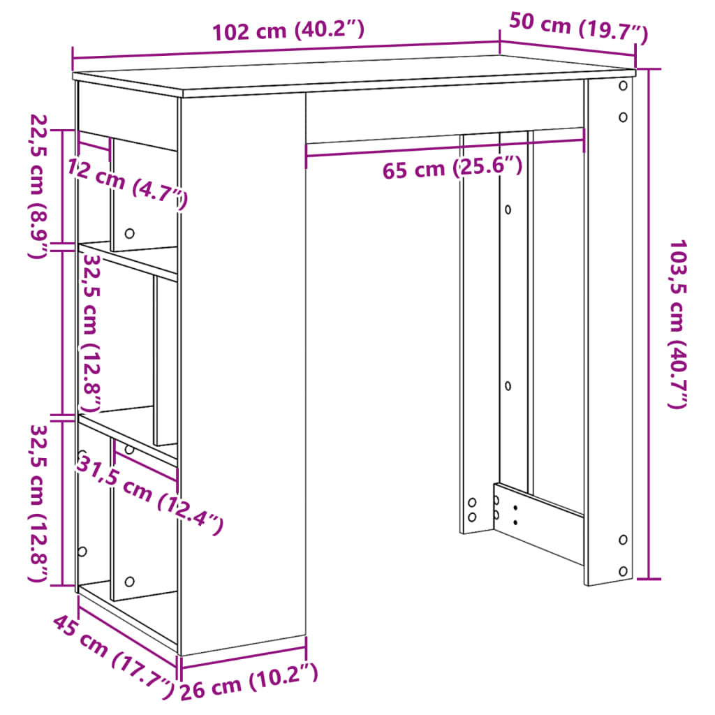 Tavolo Bar con Rastrelliera Bianco 102x50x103,5 cm Multistrato | homemem39