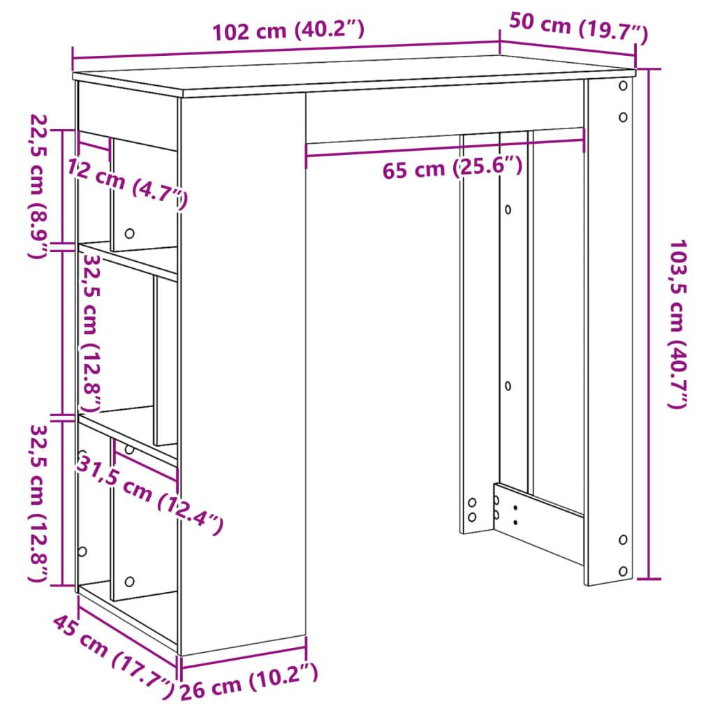 Tavolo Bar con Rastrelliera Rovere 102x50x103,5 cm Multistrato | homemem39