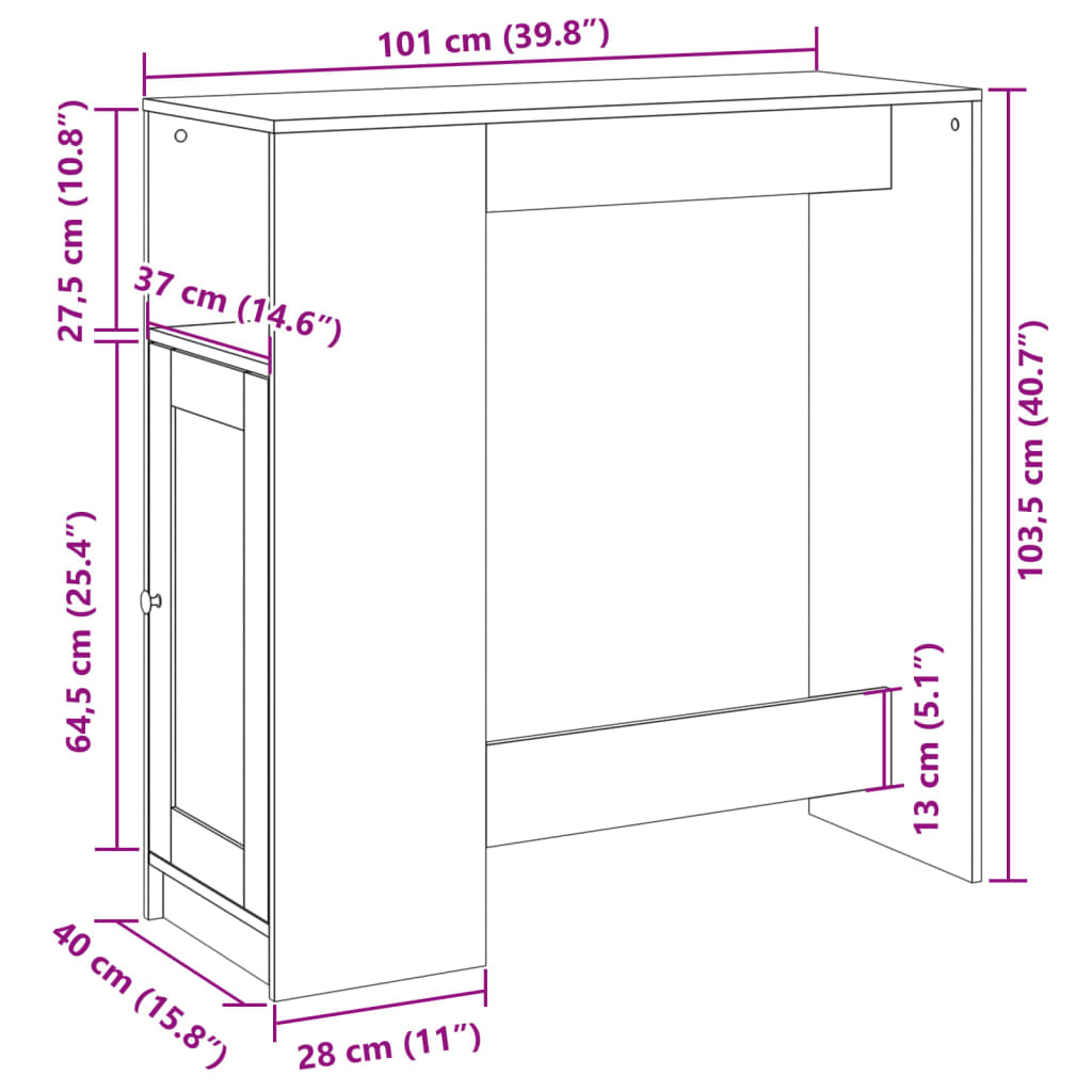 Tavolo Bar con Rastrelliera Bianco 101x40x103,5 cm Multistrato | homemem39