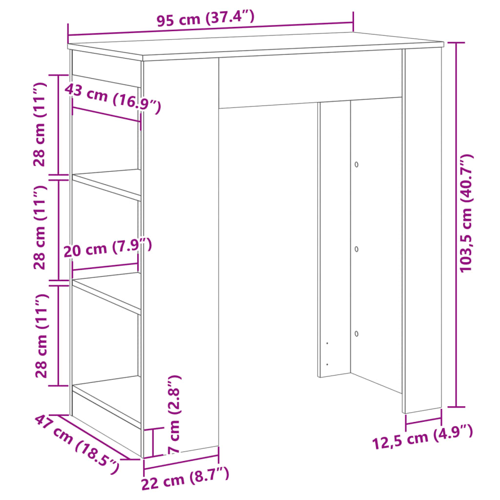 Tavolo Bar con Rastrelliera Grigio 95x47x103,5 cm Multistrato | homemem39