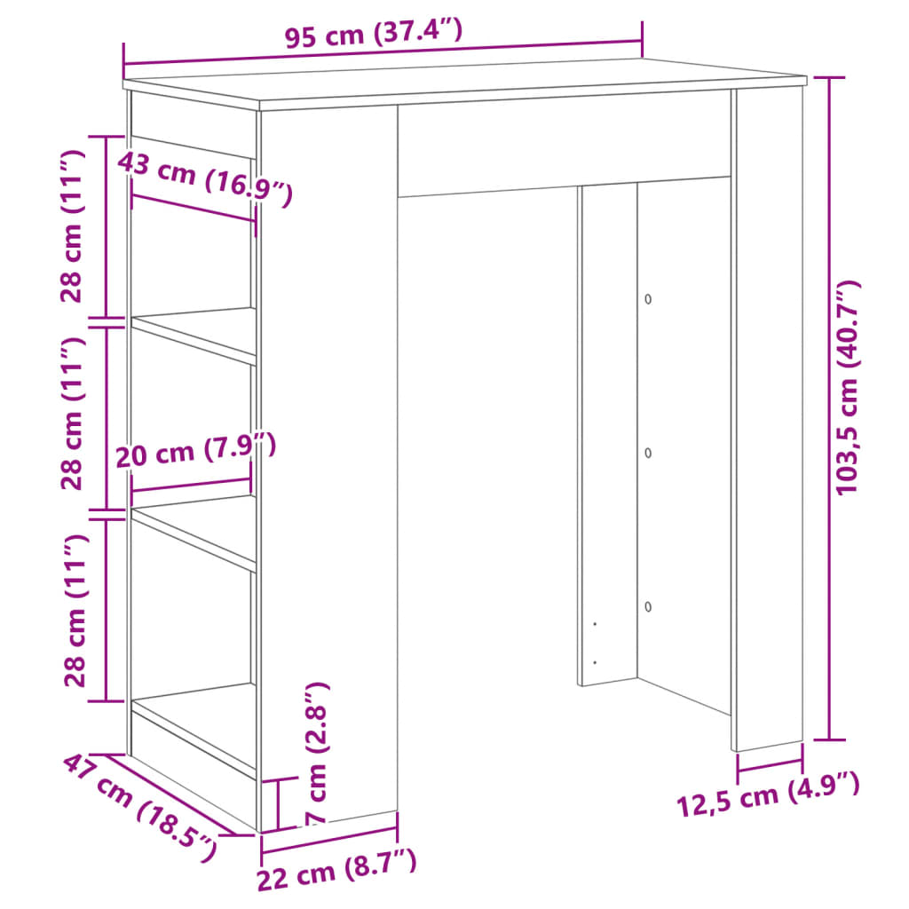 Tavolo Bar con Rastrelliera Rovere 95x47x103,5 cm Multistrato | homemem39