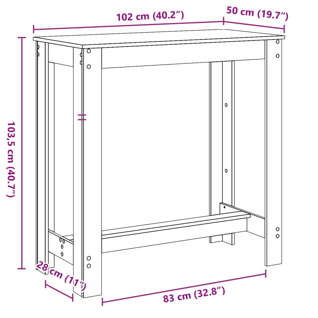 Tavolo Bar Rovere Artigianale 102x50x103,5 cm Legno Multistrato | homemem39