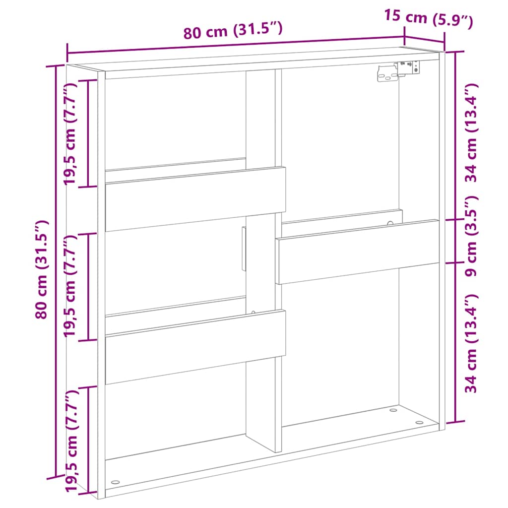 Armadietto a Muro Nero 80x15x80 cm in Legno Multistrato | homemem39
