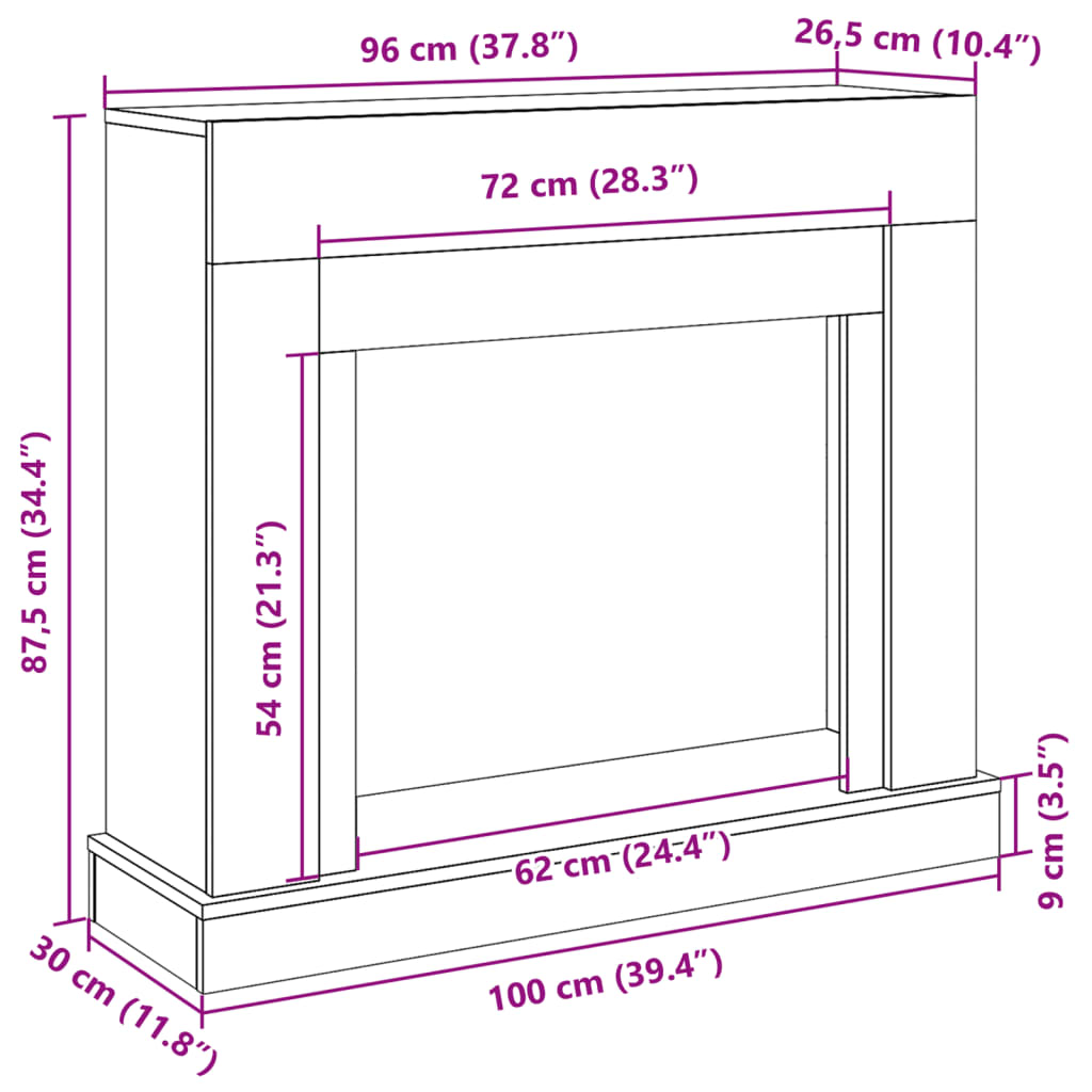 Cornice per Camino Bianca 100x30x87,5 cm in Truciolato