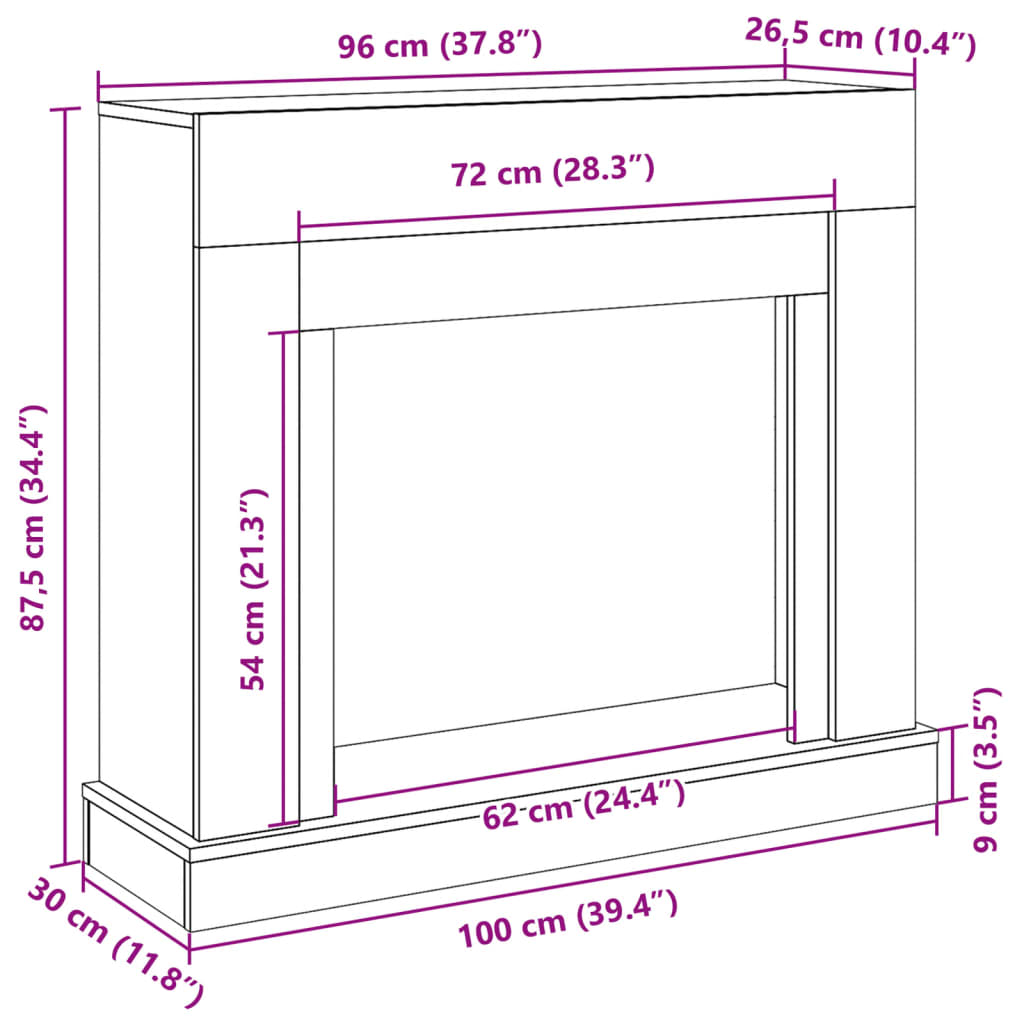 Cornice per Camino Rovere Fumo 100x30x87,5 cm in Truciolato