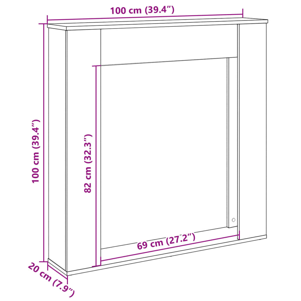 Cornice per Camino Bianca 100x20x100 cm in Truciolato