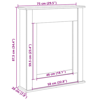 Cornice per Camino Nera 75x20x87,5 cm in Truciolato