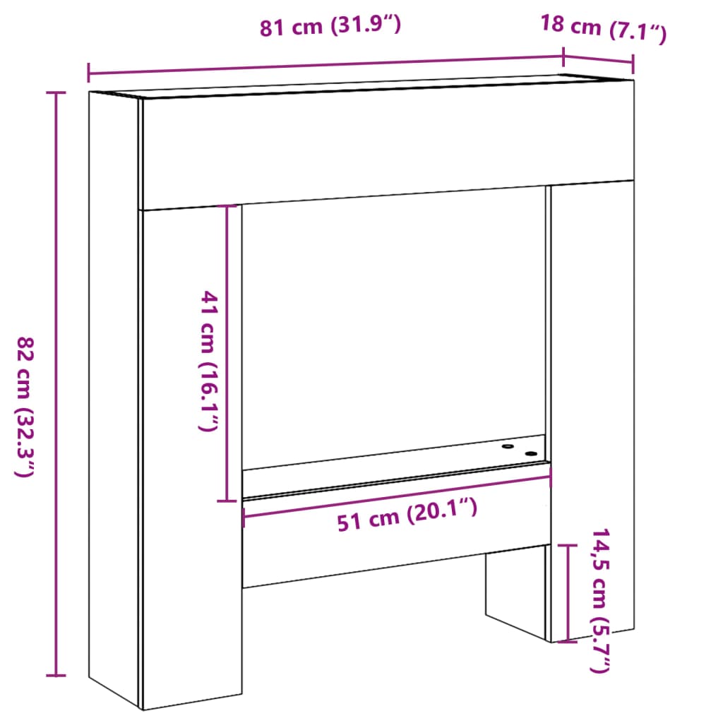 Cornice per Camino Nera 81x18x82 cm in Truciolato