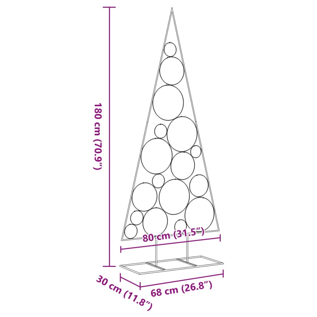 Albero di Natale Decorativo in Metallo Nero 180 cm