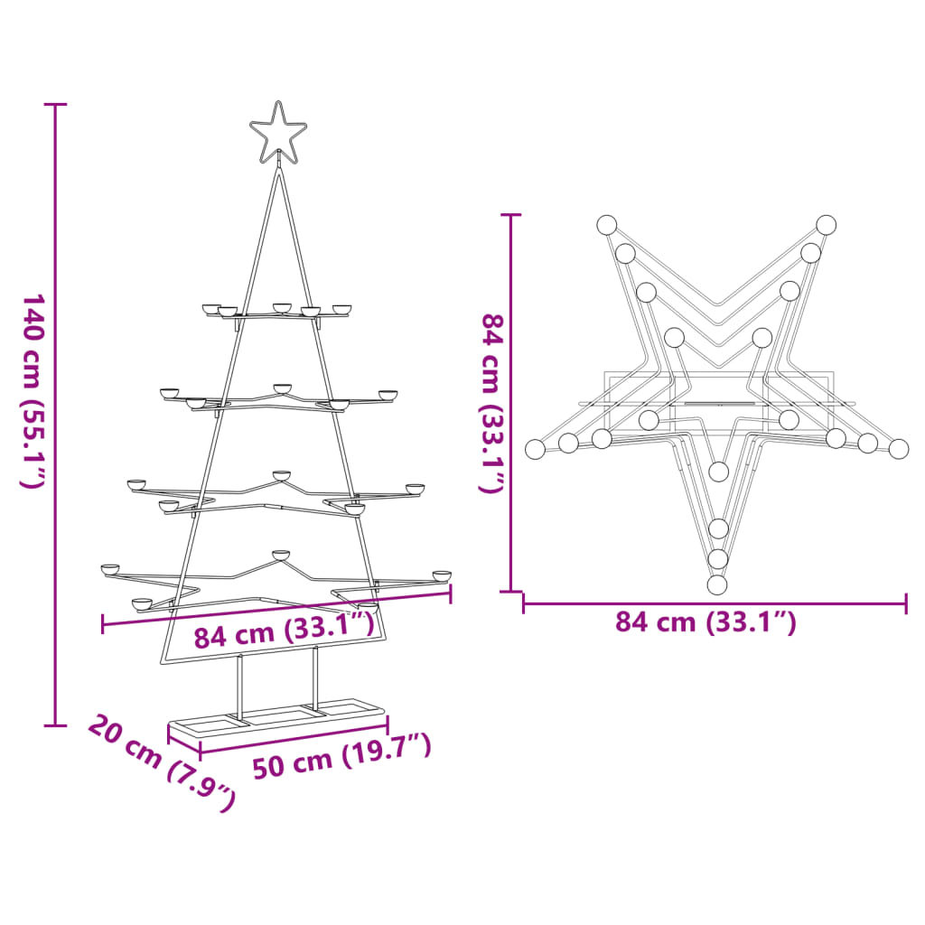 Albero di Natale Decorativo in Metallo Nero 140 cm - homemem39