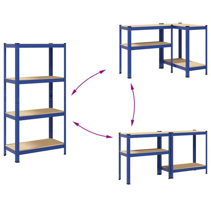 Mensole Portaoggetti 4 Strati 2pz Blu Acciaio Legno Multistrato - homemem39