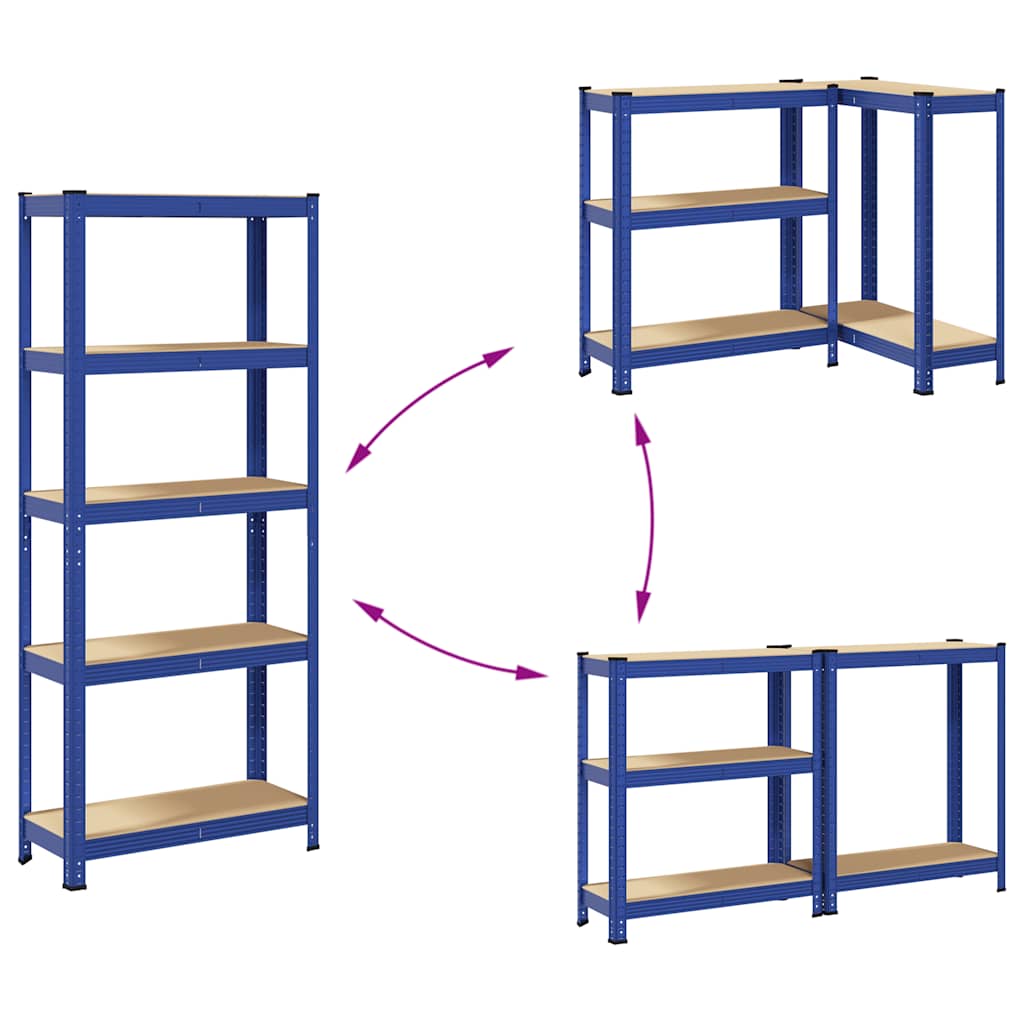 Mensola 5 Strati Blu in Acciaio e Legno Multistrato - homemem39