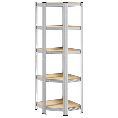 Scaffale Angolare 5 Ripiani Argento Acciaio e Legno Multistrato - homemem39