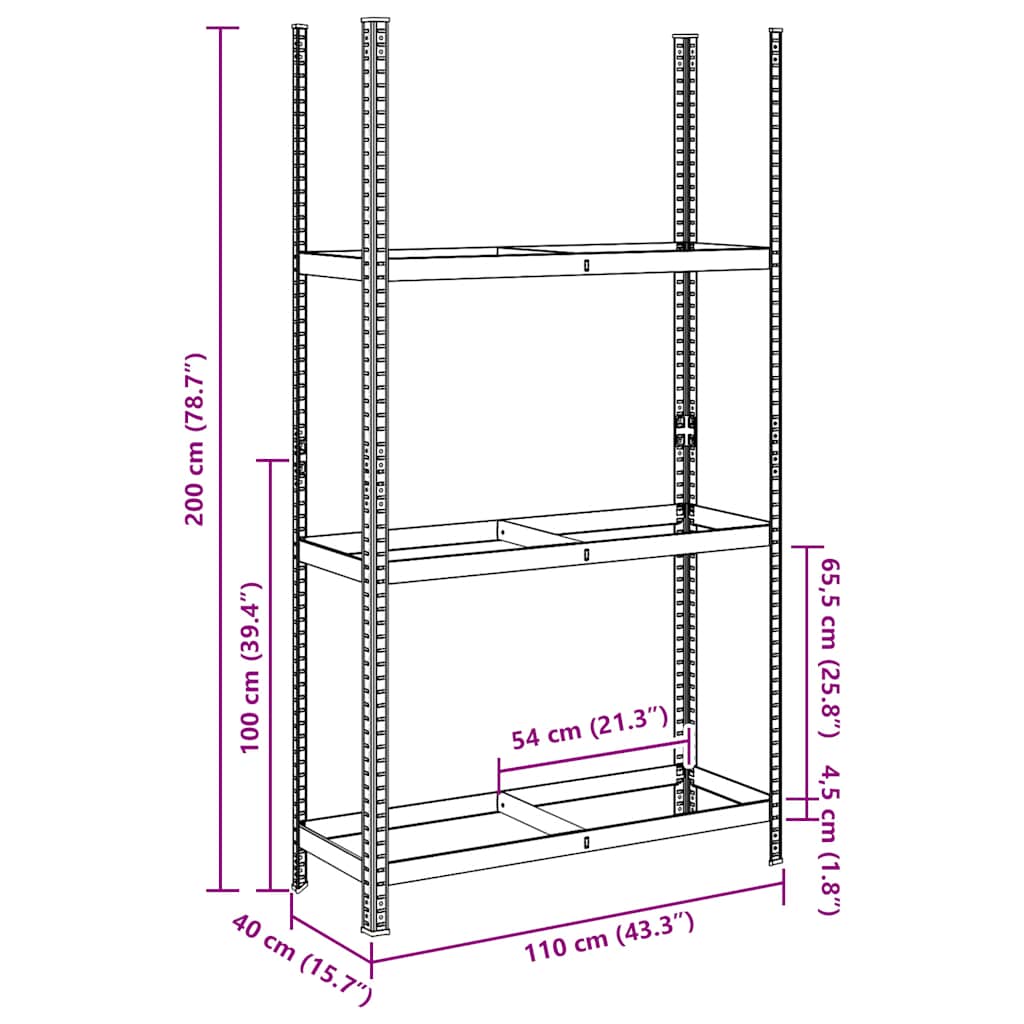 Ripiano per Pneumatici a 3 Strati Argento 110x40x200 cm Acciaio - homemem39