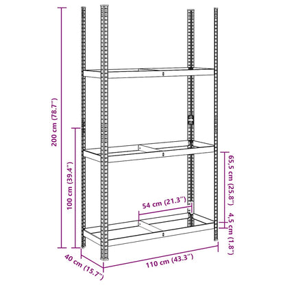 Ripiano per Pneumatici a 3 Strati Argento 110x40x200 cm Acciaio - homemem39
