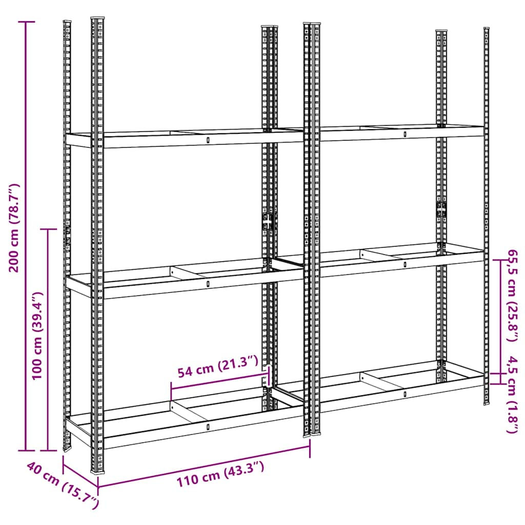 Ripiani Pneumatici a 3 Strati 2 pz Argento 110x40x200cm Acciaio - homemem39