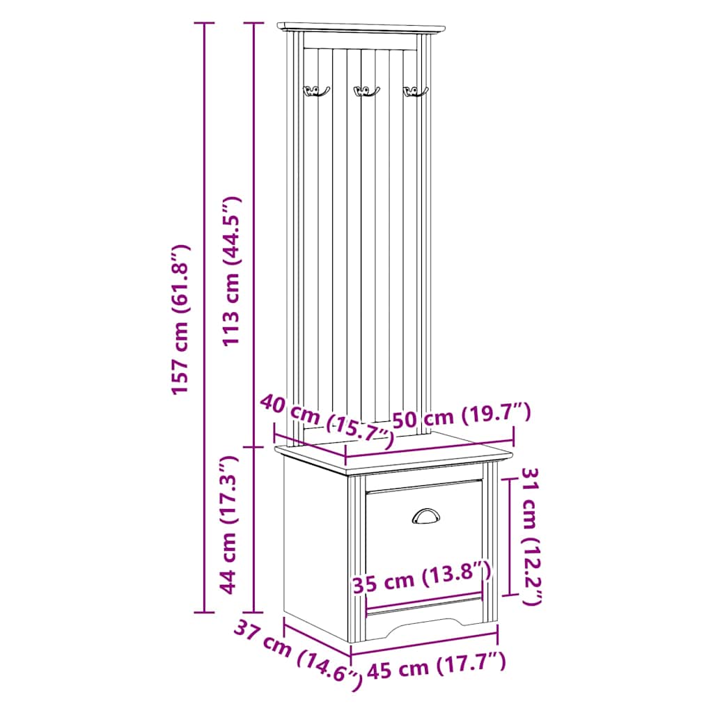 Mobile da Ingresso con Ganci BODO Bianco e Marrone 50x40x157 cm | homemem39
