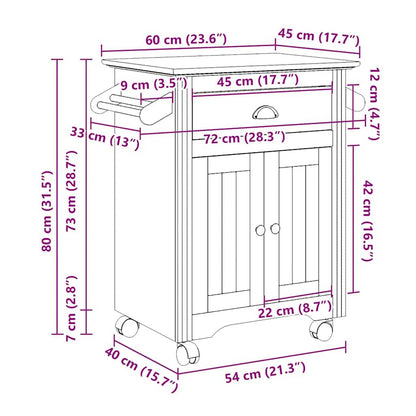 Carrello da Cucina BODO Bianco e Marrone 72x45x80 cm - homemem39