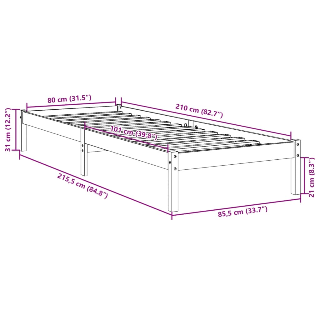 Letto Extra Lungo senza Materasso 180x200 cm in Legno di Pino | homemem39