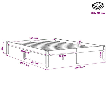Letto Extra Lungo senza Materasso Bianco 140x210 cm in Pino