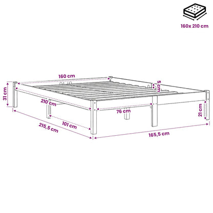 Letto Extra Lungo senza Materasso 160x210 cm in Legno di Pino