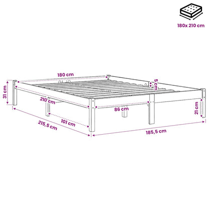Letto Extra Lungo senza Materasso Bianco 180x210 cm in Pino