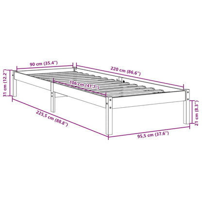 Letto Extra Lungo senza Materasso Bianco 90x220 cm in Pino | homemem39