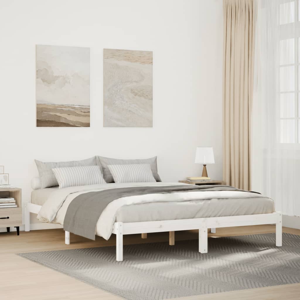 Letto Extra Lungo senza Materasso Bianco 140x220 cm in Pino - homemem39