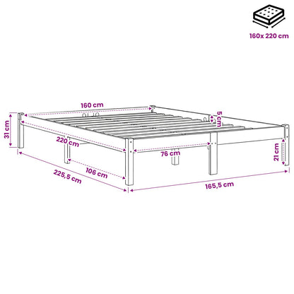 Letto Extra Lungo senza Materasso 160x220 cm in Legno di Pino