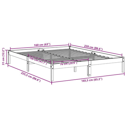 Letto Extra Lungo senza Materasso 160x220 cm in Legno di Pino | homemem39