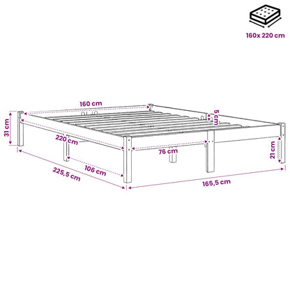 Letto Extra Lungo senza Materasso 160x220 cm in Legno di Pino