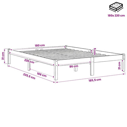 Letto Extra Lungo senza Materasso 180x220 cm in Legno di Pino