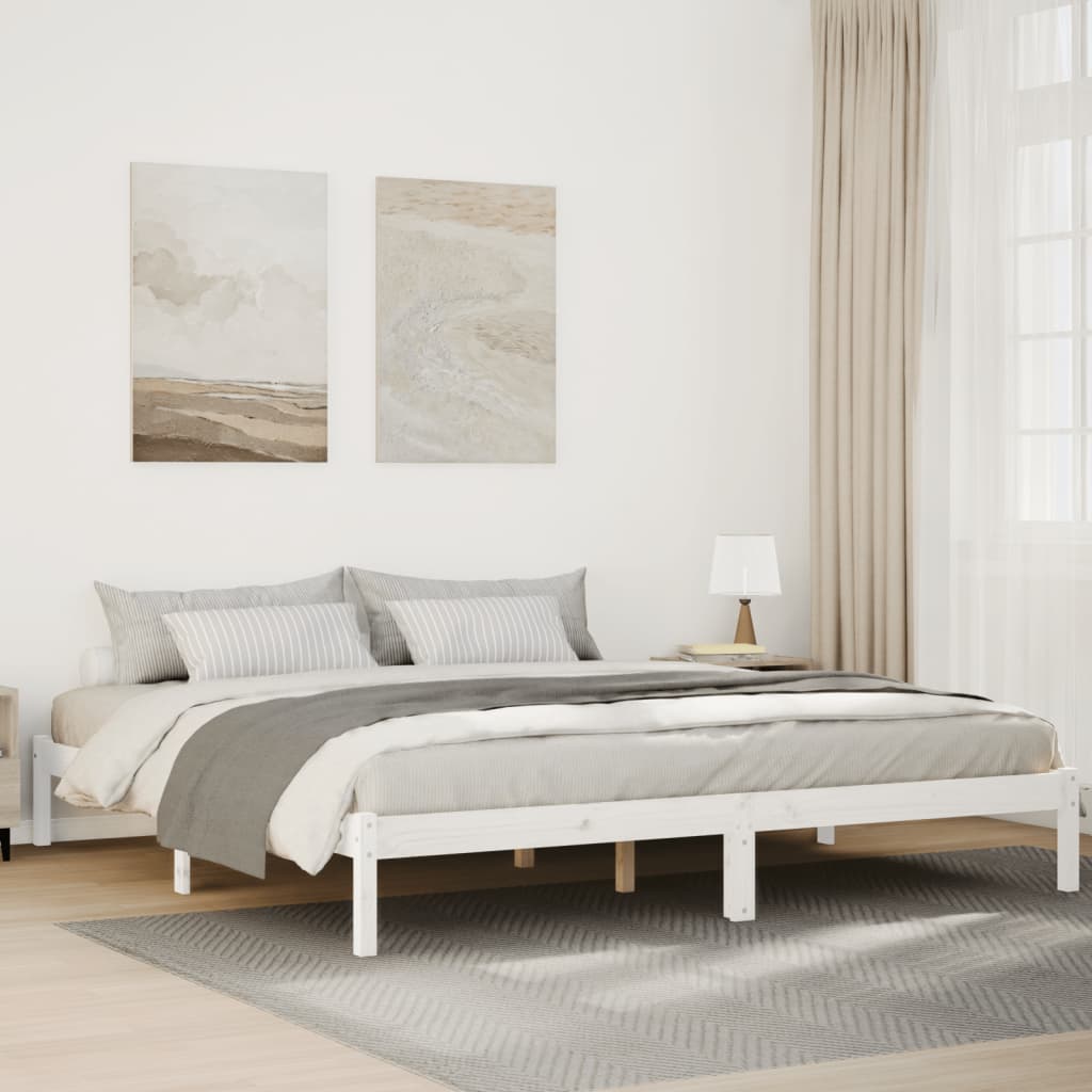 Letto Extra Lungo senza Materasso Bianco 180x220 cm in Pino - homemem39