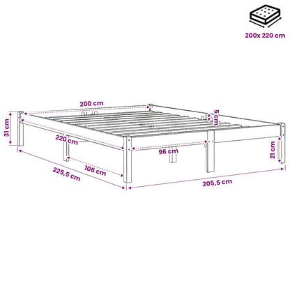 Letto Extra Lungo senza Materasso Bianco 200x220 cm in Pino