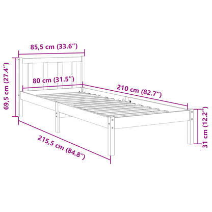 Letto Extra Lungo senza Materasso 80x200 cm in Legno di Pino | homemem39