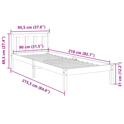 Letto Extra Lungo senza Materasso 90x210 cm in Legno di Pino | homemem39