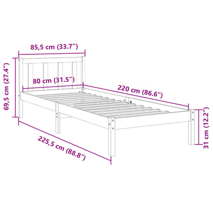 Letto Extra Lungo senza Materasso Bianco 80x220 cm in Pino | homemem39