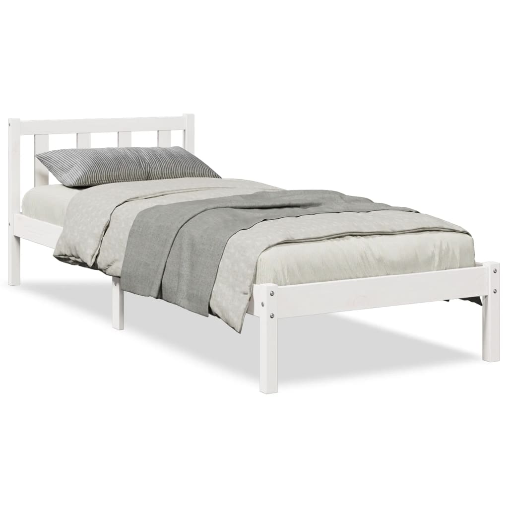 Letto Extra Lungo senza Materasso Bianco 90x220 cm in Pino - homemem39