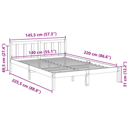 Letto Extra Lungo senza Materasso Bianco 140x220 cm in Pino