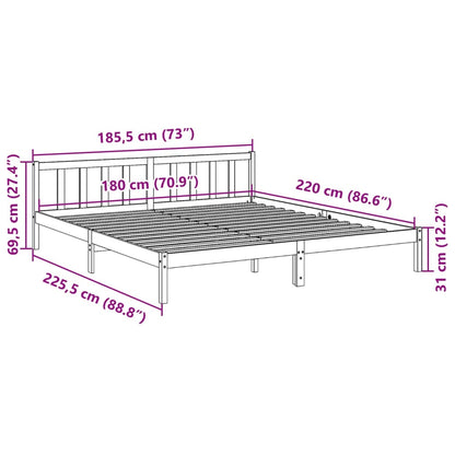 Letto Extra Lungo senza Materasso 180x220 cm in Legno di Pino