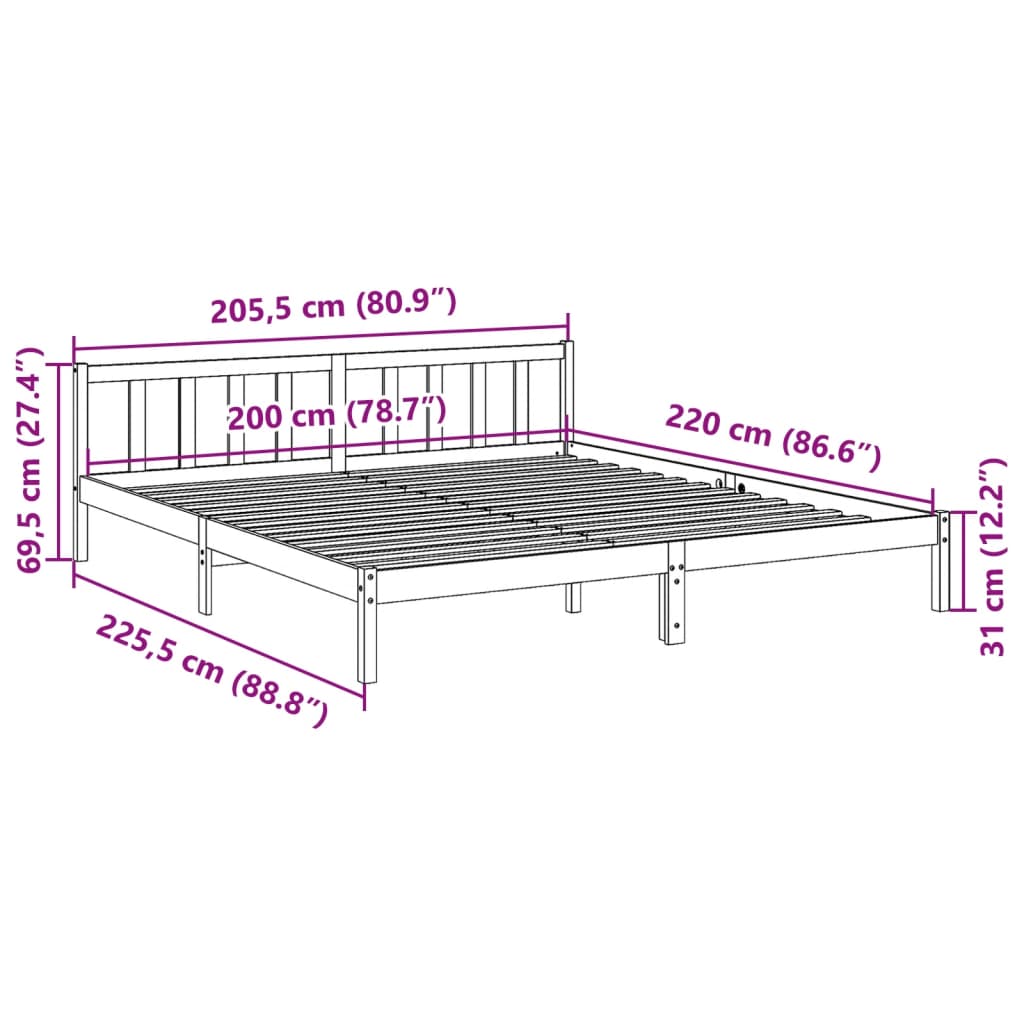 Letto Extra Lungo senza Materasso 200x220 cm in Legno di Pino | homemem39