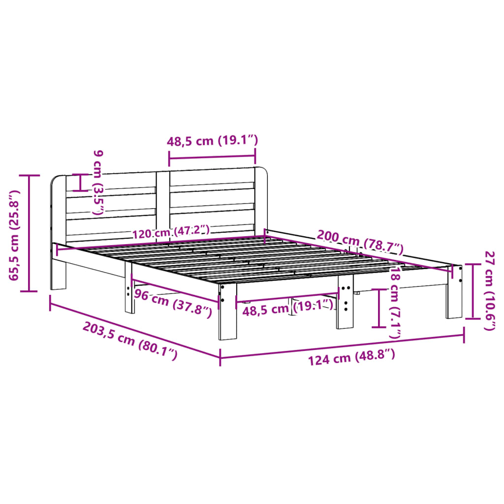 Letto senza Materasso Marrone Cera 120x200 cm in Legno di Pino | homemem39