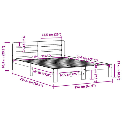 Letto senza Materasso Bianco 150x200 cm Legno Massello di Pino | homemem39