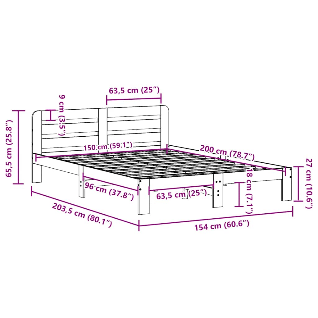 Letto senza Materasso Marrone Cera 150x200 cm in Legno di Pino | homemem39