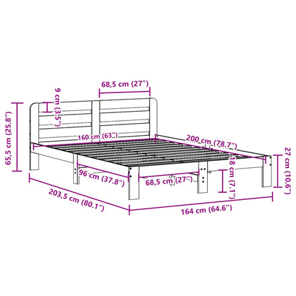 Letto senza Materasso Bianco 160x200 cm Legno Massello di Pino | homemem39