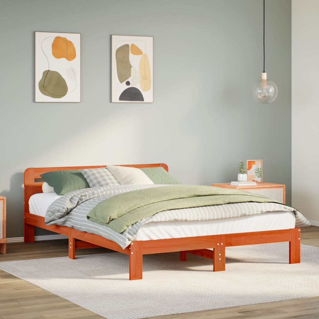 Letto senza Materasso Marrone Cera 160x200 cm in Legno di Pino - homemem39