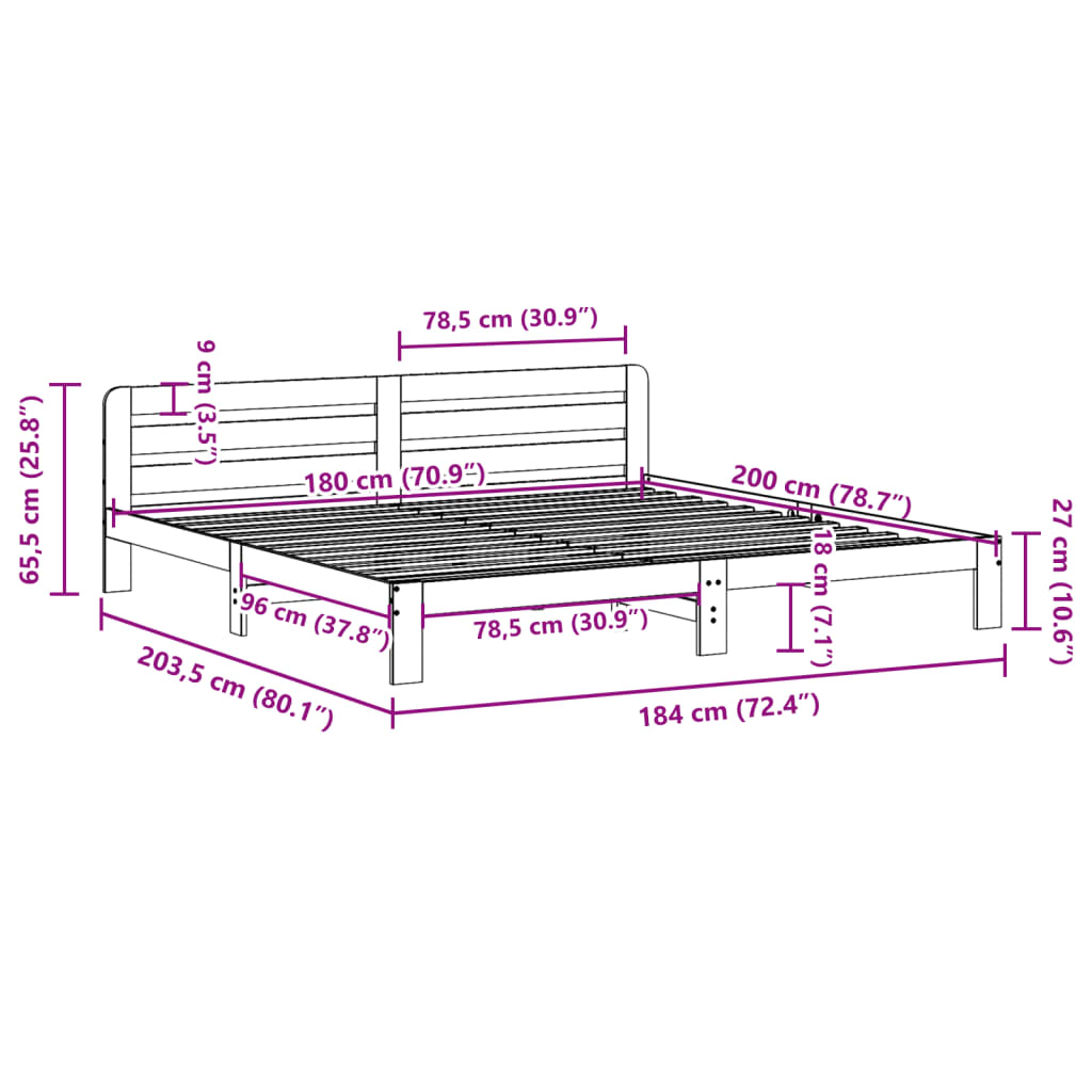Letto senza Materasso Bianco 180x200 cm Legno Massello di Pino | homemem39
