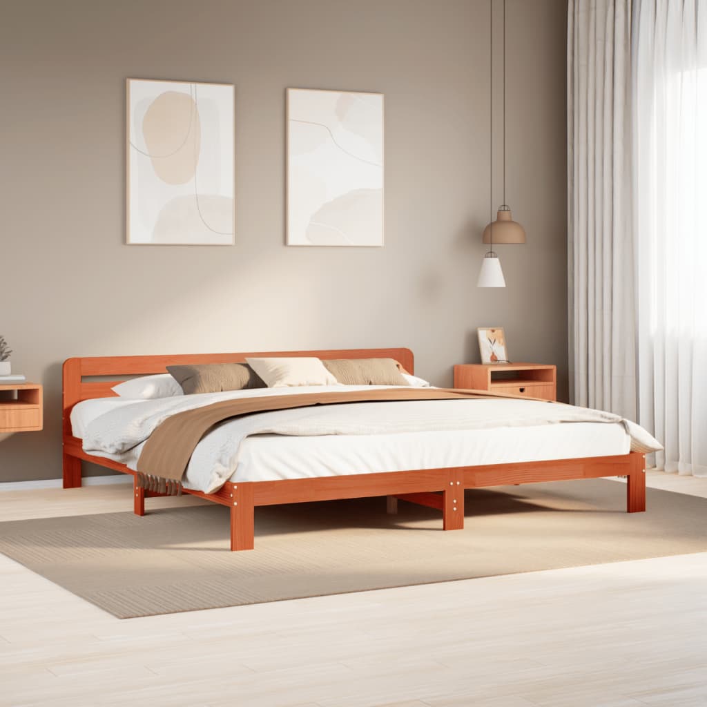 Letto senza Materasso Marrone Cera 200x200 cm in Legno di Pino | homemem39